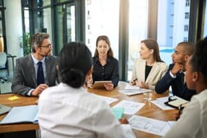 bank employees in an it committee meeting