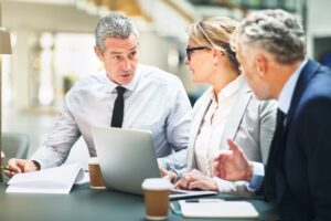 bank employees discussing transparent data practices